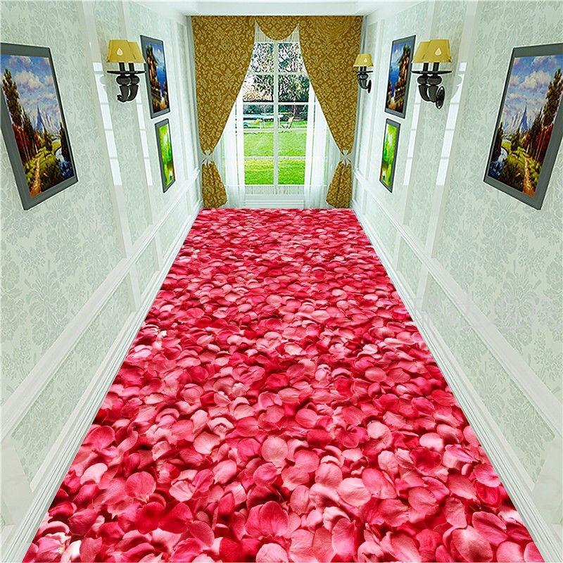 Modern Design Hallway Aisle Carpet Red Rose Long Runner Hotel Entrance Hallway Corridor Stair Non Slip Mat Bedroom Bedside Rugs
