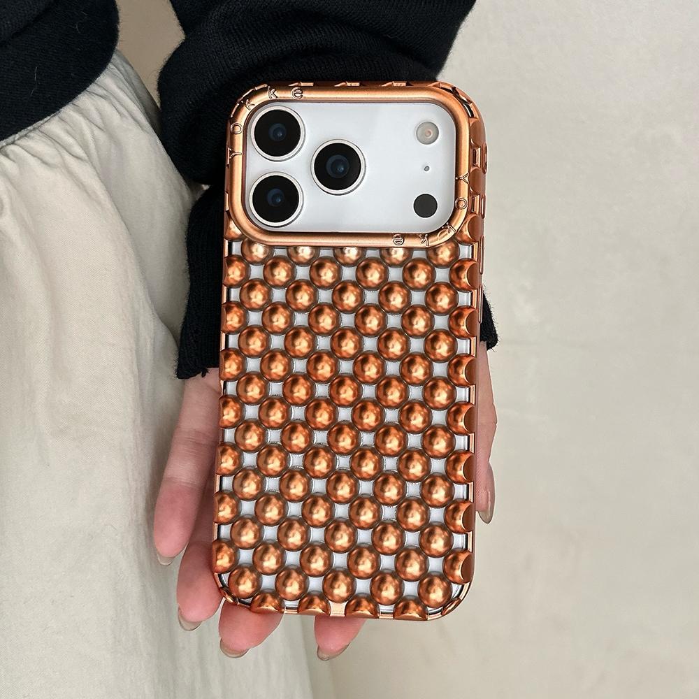 Electroplated 3D Orange Pearls Phone Case For iPhone 17 Air 16 15 14 13 Pro Max Hollow Dissipate Heat Shockproof Soft Cover