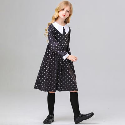 Halloween Cosplay Wednesday Adams Cosplay Mädchen Schwarzes Kleid Kleid Performance-Kleid
