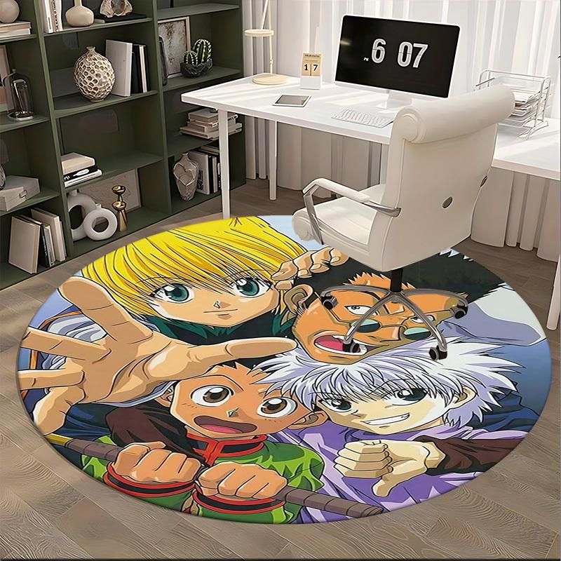 1pc Anime Cartoon Design Round Carpet - Office Chair Mat, Non-Slip Rug for Home Decor, Living Room, Bedroom, Game Room, Dormitory Flooring Gift Idea.W