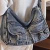 Hong Kong Style Retro Denim Niche Tote Bag Large Capacity Casual All-matching Commuting Shoulder Fashionable Women's