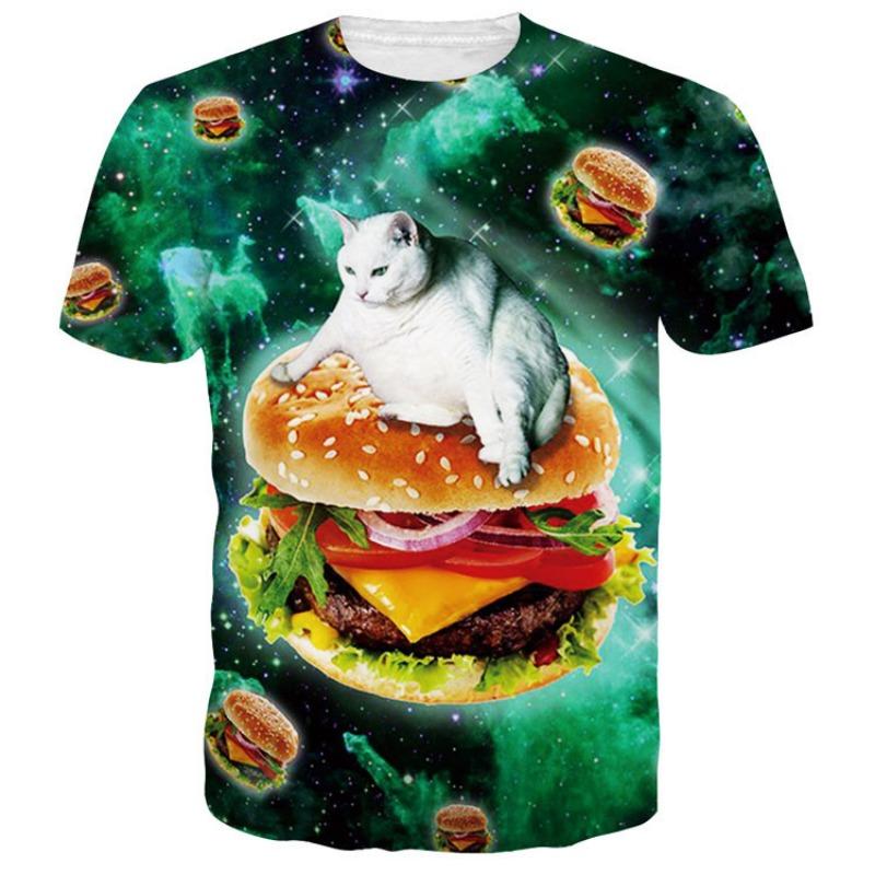 Sommer 3D Digital bedrucktes Katze Haustier Kurzarm Lockeres Lässiges Herren T-Shirt