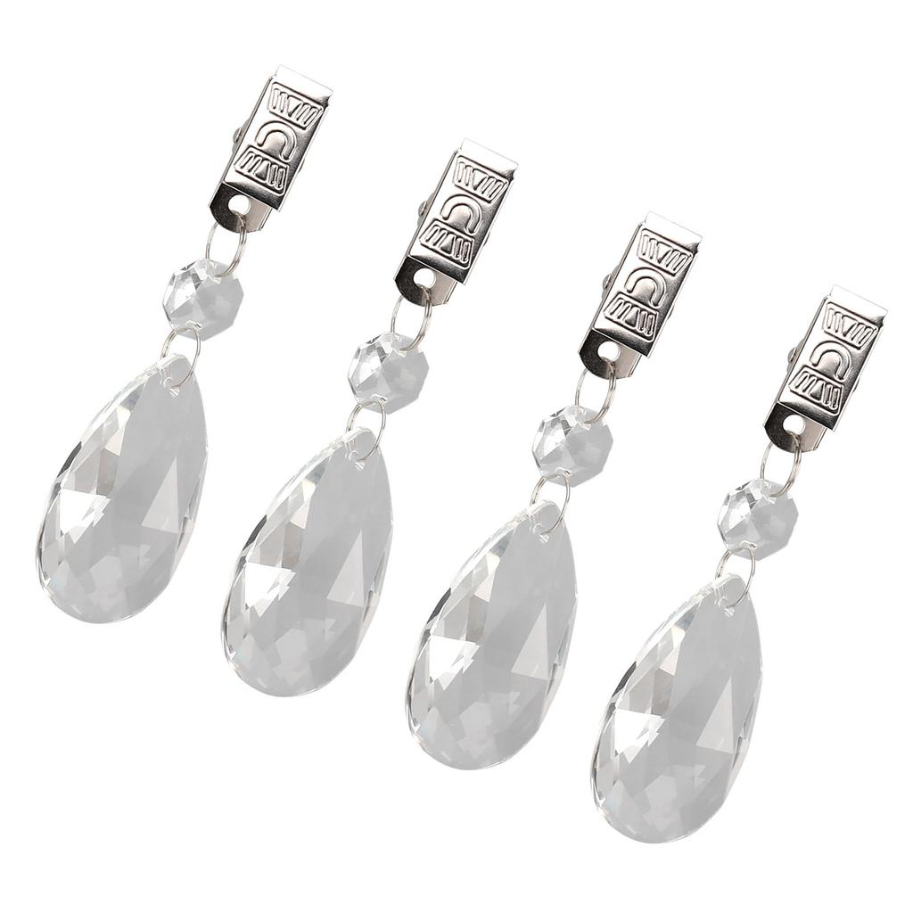 Wassertropfen Tischdeckenbeschwerer mit Metallclip-Set Kristallglas Tropfenprismen Anhänger Tischdeckenbeschwerer für
