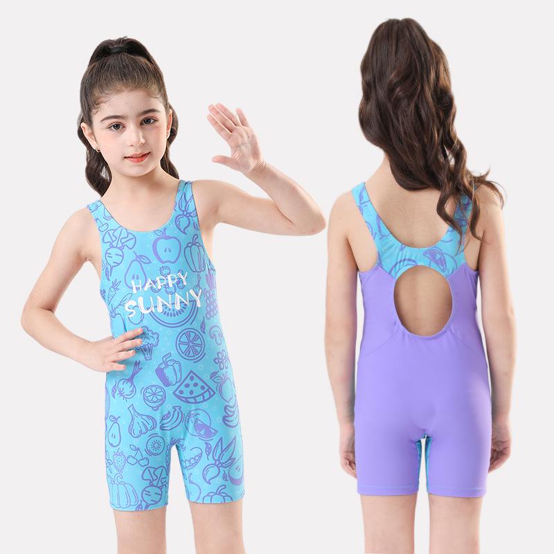 2025 Girls' Quick-Dry One-Piece Swimsuit for Middle & Big Kids - Professional Training & Hot Spring Design