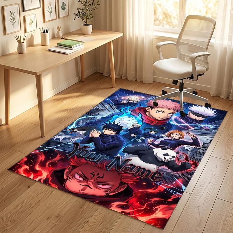 Personalized Crystal Velvet Carpet,Jujutsu Kaisen Custom Printed Name, Plush Area Rug For Home Indoor Decor