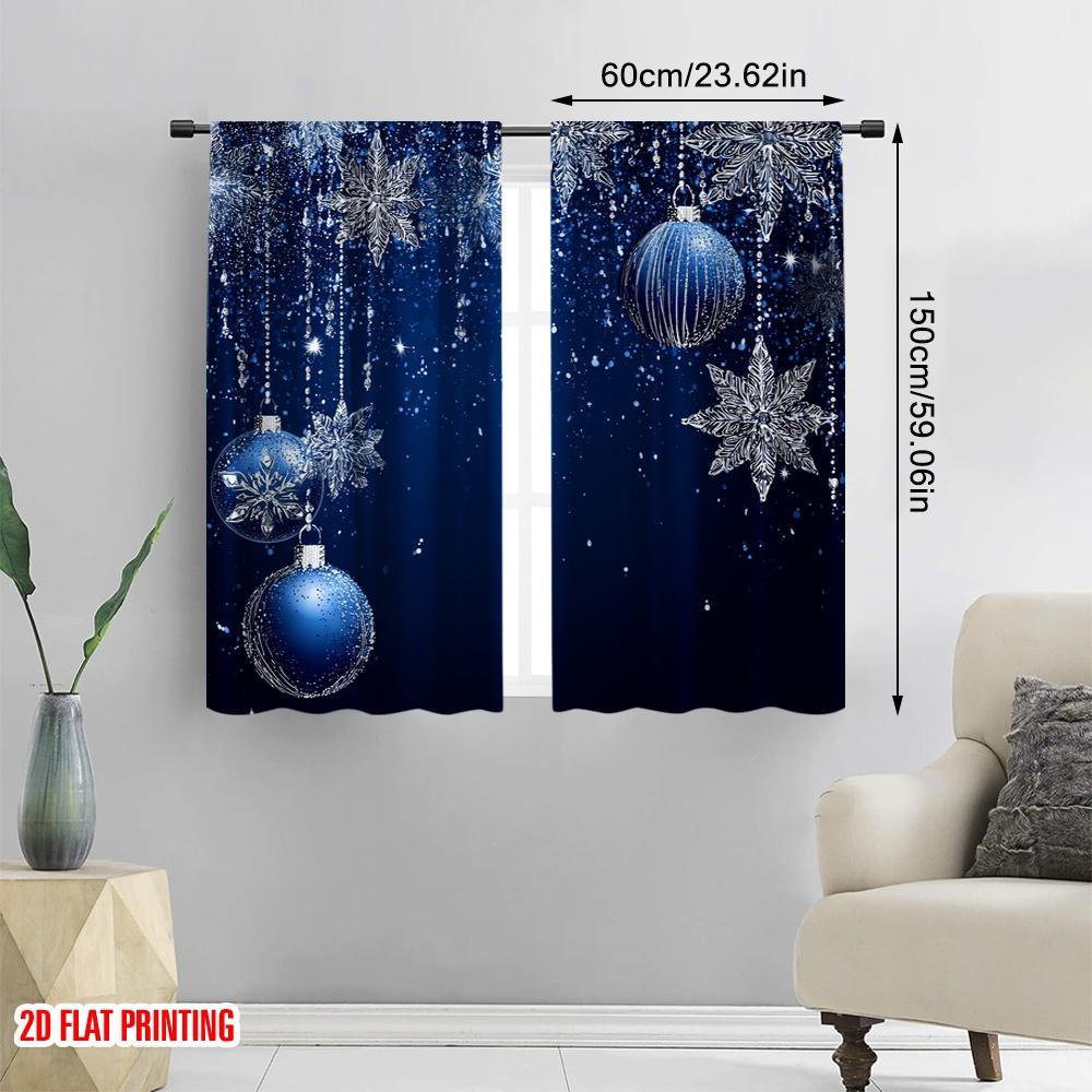 2pcs,2D Plane Printing Curtain Popular Blue Pattern Versatile Durable Polyester (without Rod) Art Deco Festive for Room,