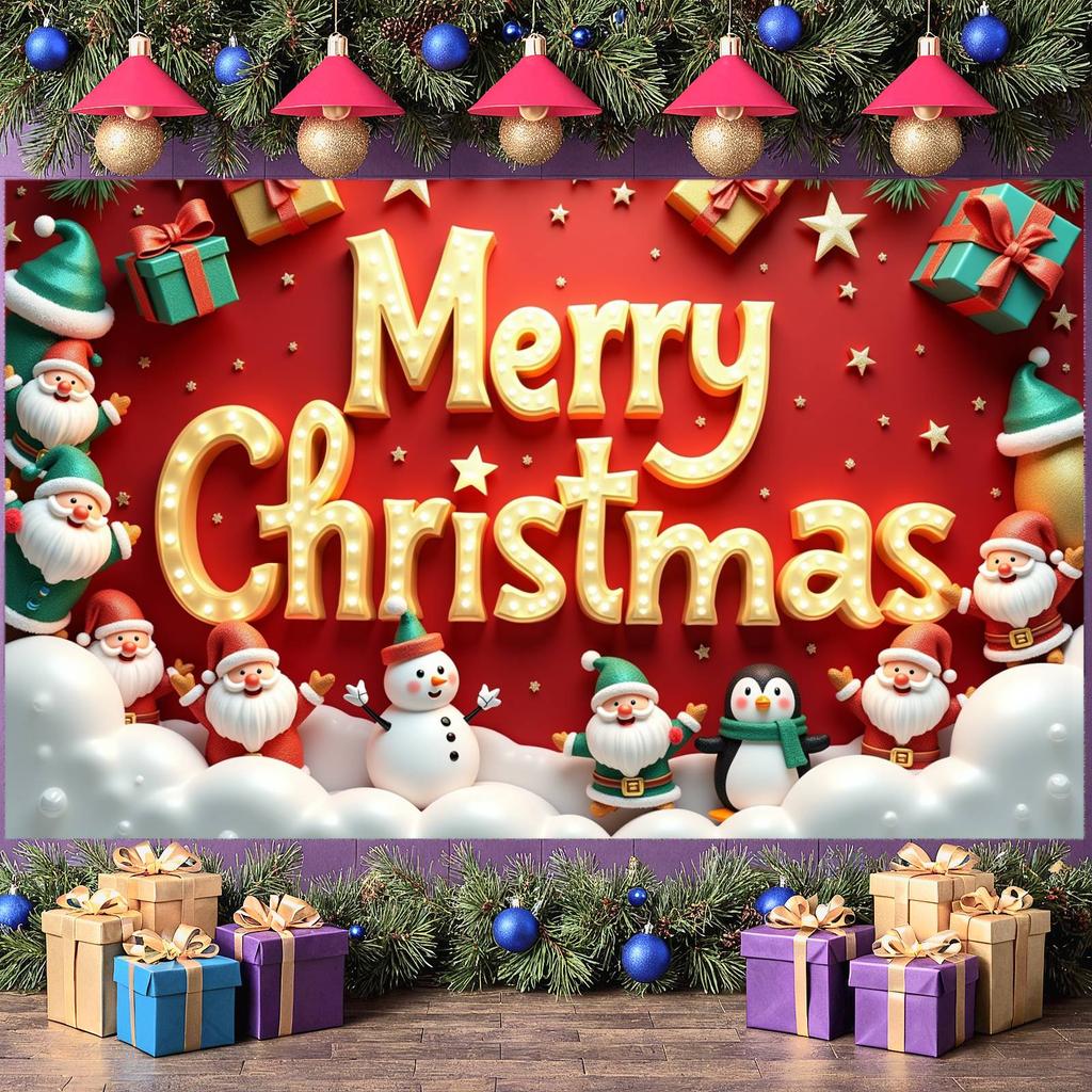 Party Banner Penguin Ornament Christmas Decoration Banner Merry Christmas Banner Lighted Design Christmas Backdrop For Home