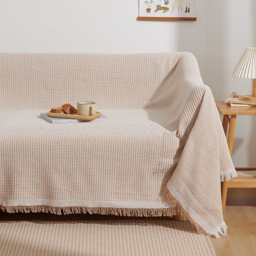Atokazo Sofa Cover, Nordic Style, Multi-Cover, Armrest or Armless, Multi-Functional Blanket, Cotton, Reversible, with Fringe, Stylish Protective Cover