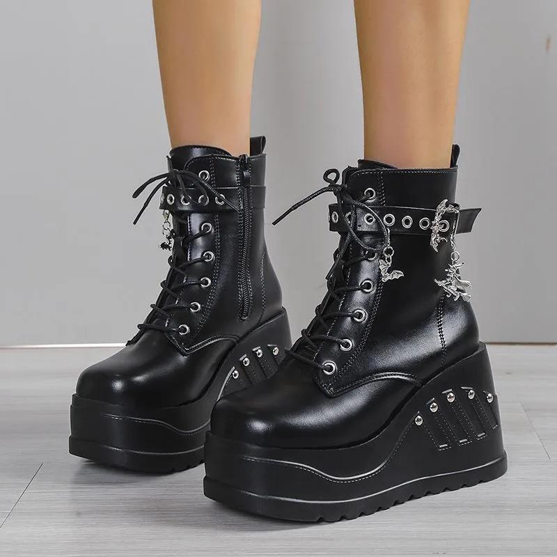 Fashion 2025 New Boots for Women Fashion Hot Sale Punk Goth Platform Heels Wedge Women's Boots Casual Goth Punk Size  Women's Shoes