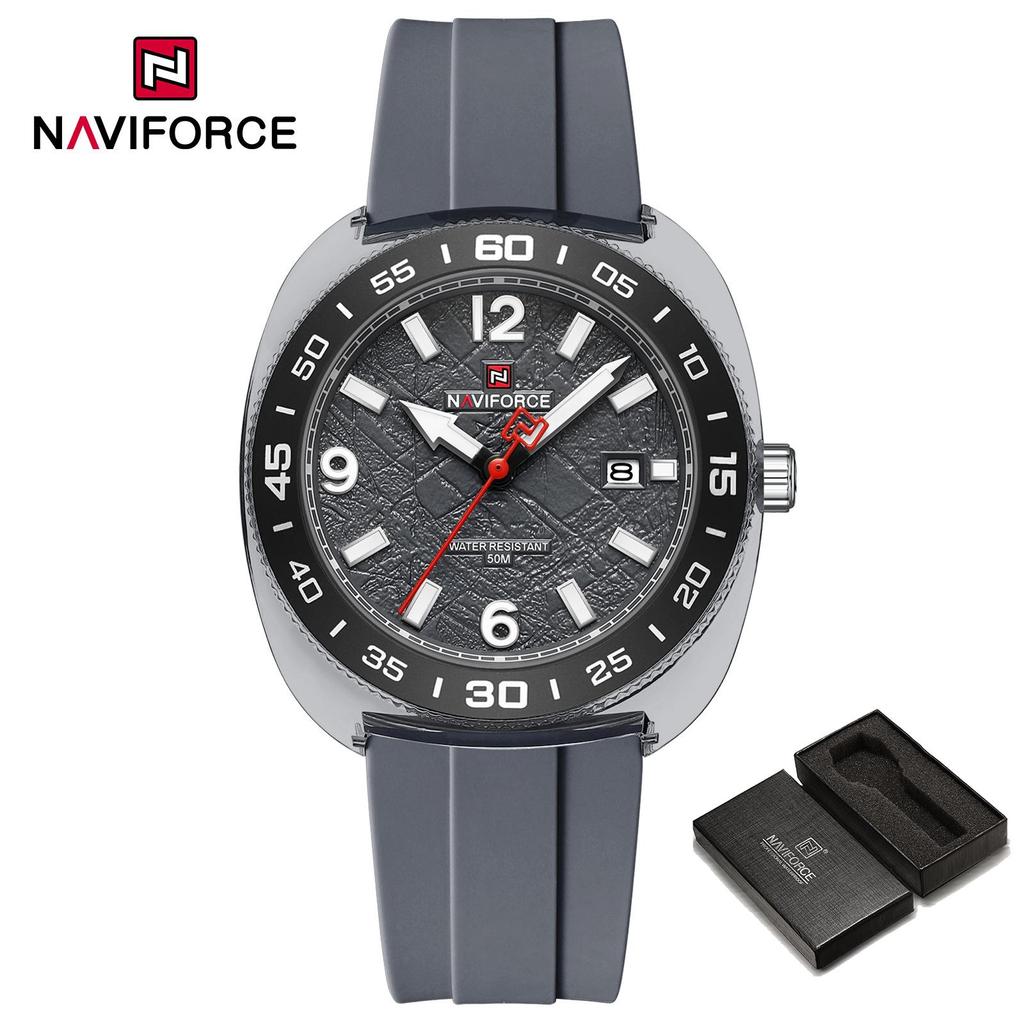 NAVIFORCE Original Men Calendar Watch Quartz Movement Round Case Luminous Pointer 50m Waterproof Silicone Strap Men Casual Watch NF7132