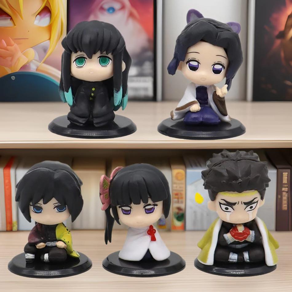 15pcs Demon Slayer Model Toy Anime Kimetsu no Yaiba Q Version Sitting Tanjiro Nidouzi Inosuke Zenizu Figural Plaything PVC Model Gift