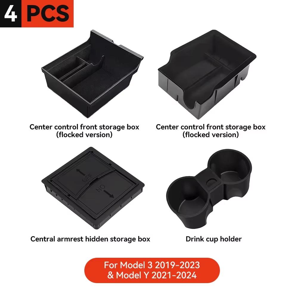YZ For Tesla Model 3 2019-2023 Model Y 2021-2024 Storage Box Center Armrest Hidden Box Cup Holder Organizer Car Accessories