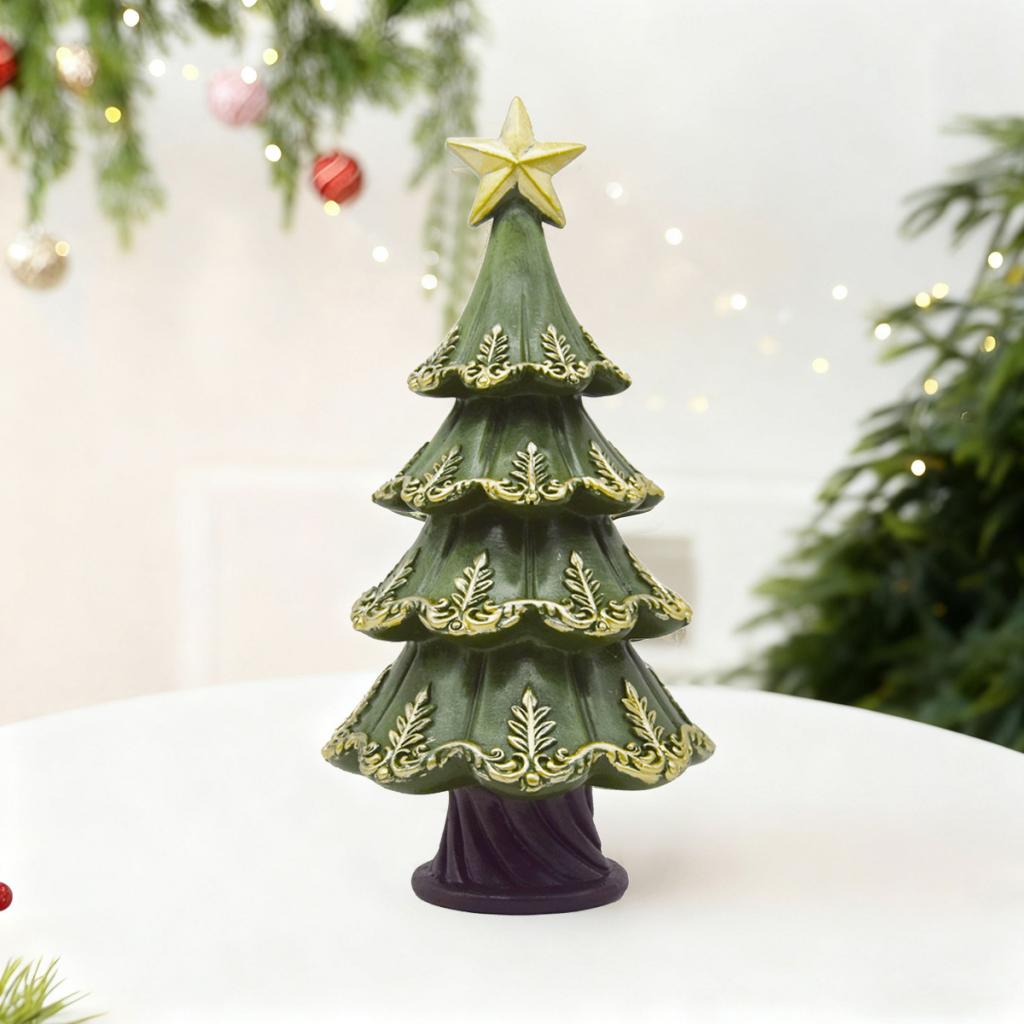 Christmas Tree Statue Small Decorations for Shelf Holiday Landscape