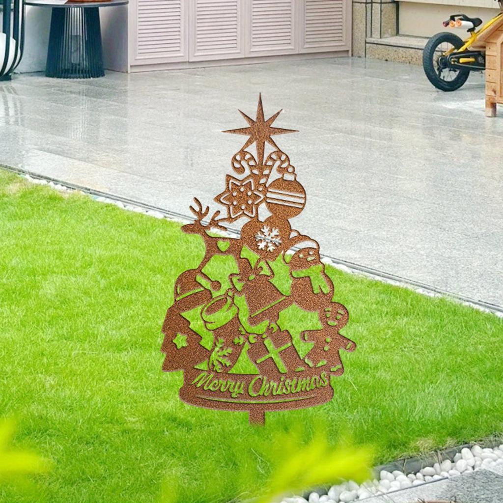 1 szt. Vintage Metalowy Palik Dekoracyjny do Ogrodu w Kształcie Choinki, Dekoracja Zewnętrzna na Podwórko, Zawiera Bałwana, Renifera i Napis 'Merry Christmas', Dekoracja Podwórka.