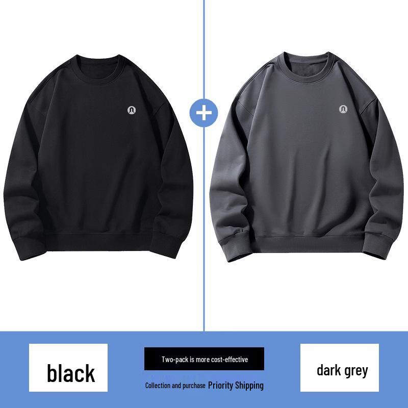 Lulu Men's Plus Velvet Round Neck Hoodie 2025 Autumn/Winter, Long Sleeve Couple Style Pullover.