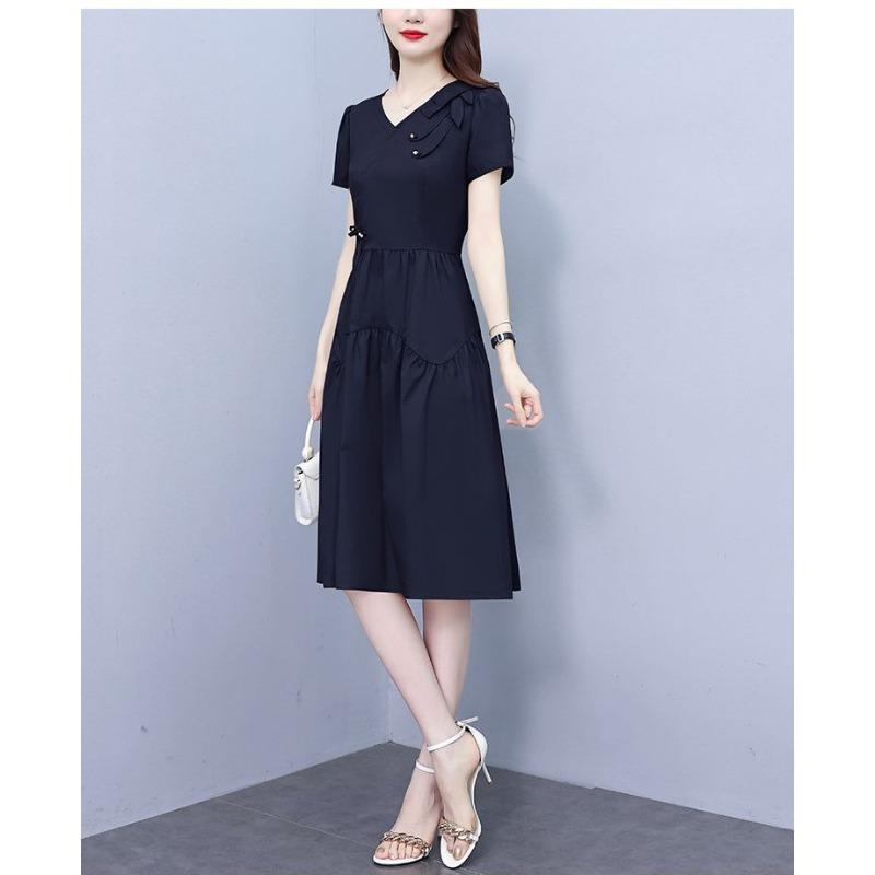 Summer French Elegant Temperament Fashion Casual Dress Age Reducing High Waist Slimming Mid Length Dress for Ladies