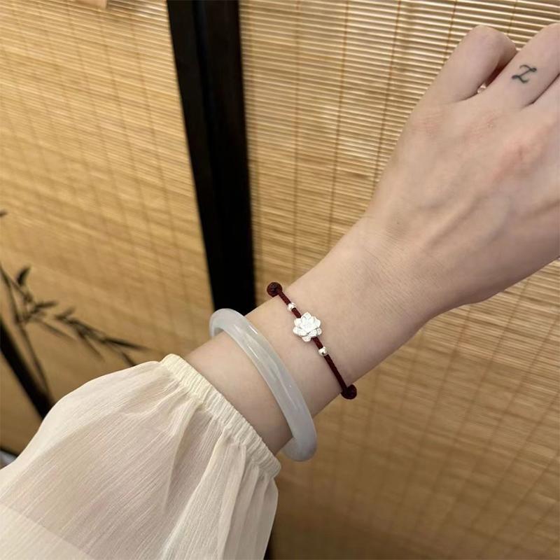 Chinese Style Hand Braided Lotus Lucky Bangles For Women Men Simple Exquisite Adjustable Bracelets Jewelry Accessories Gifts