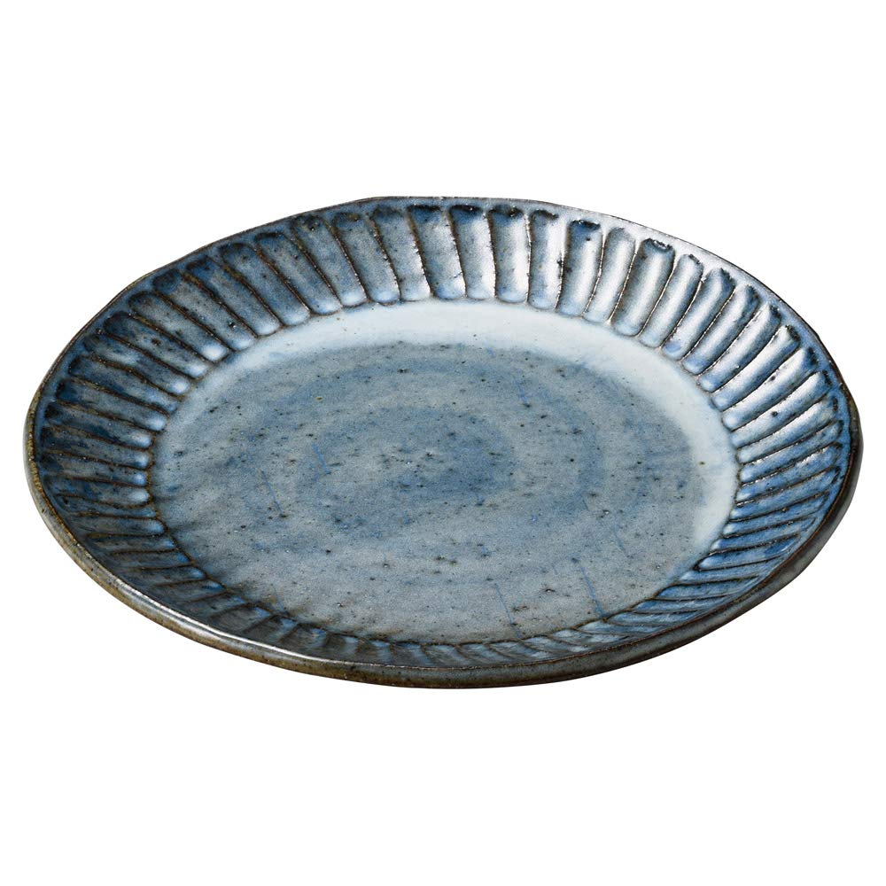 

Marui Seito Shigaraki Ware Hechimon Rim Plate 23cm Blue Hagi Carving MR-3-3465