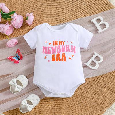 Baby Girl Cotton Romper "In My Newborn Era" Print Short Sleeve Bodysuit Jumpsuit