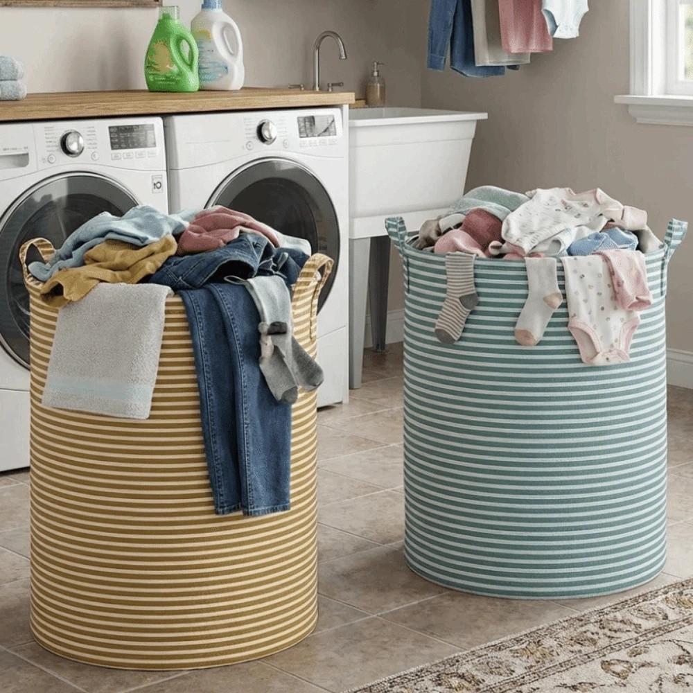 Folding Striped Laundry Basket Large Capacity Sundries Storage Basket Toys Organizers  Bathroom