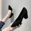 Women's Black Suede Chunky Heel High Heels - Comfortable Professional Formal Shoes