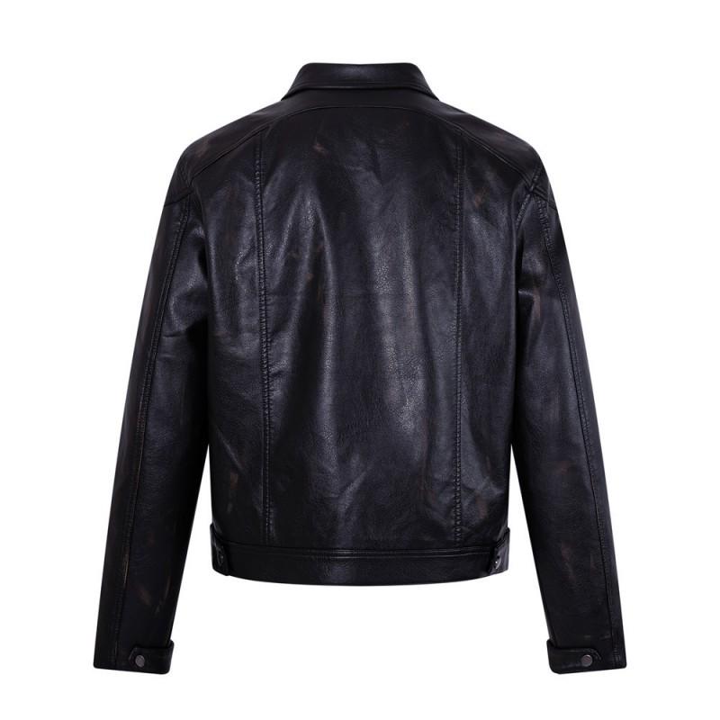 Mens Punk Style Faux Leather Jacket With Multiple Zippered Pockets Relaxed Fit Collar Coat Casual Wear