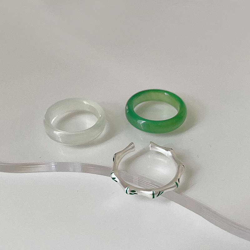 Transparenter Chalcedon Bambus Metallring Damen Nische Retro Persönlichkeit Schlicht Vielseitig Temperament Modering Ring