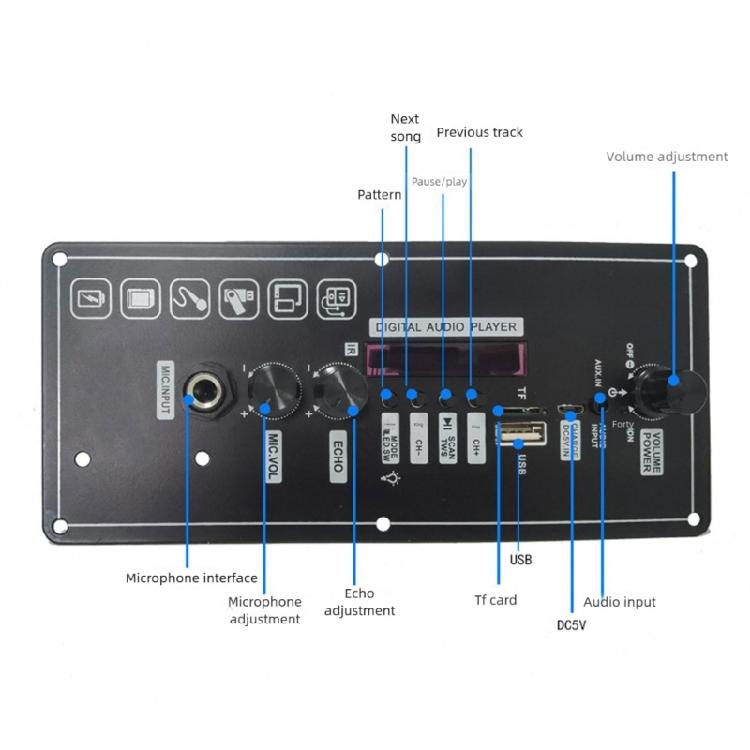 Portable Sound Amplifier Board 15W LCD Display Bluetooth-compatible Rechargeable Battery Multiple Input for Enhances Sound Projects