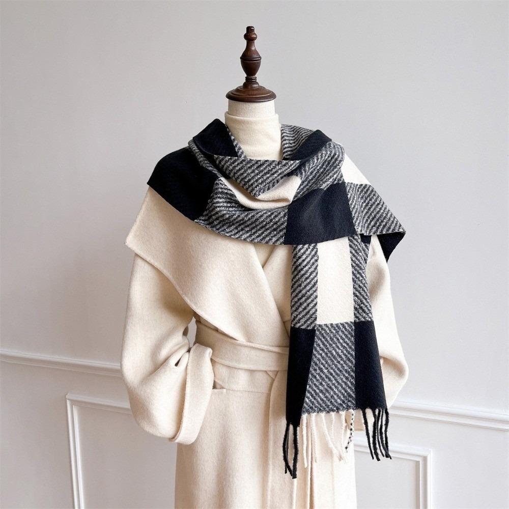 Fringed Plaid Shawl Checkered Wrap Scarf Ladies Faux Cashmere Scarf Party
