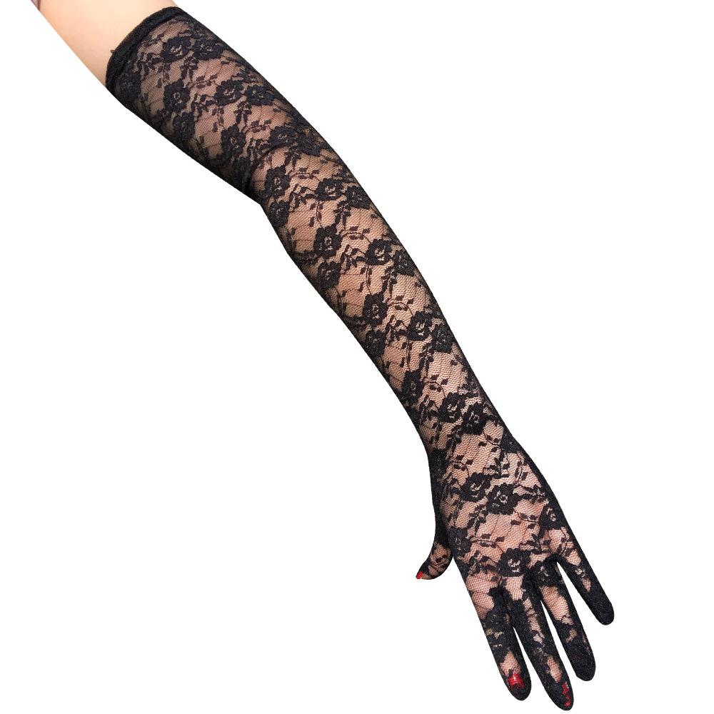 54cm Lengthened Lace Full Finger Gloves Driving Sunscreen Gloves Ceremonial Wedding Bridal Dance Gloves