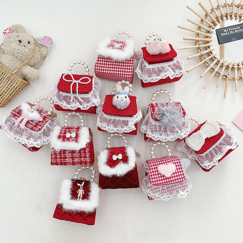 Stylish Children's Mini Red Handbag With Pearl Accent Perfect For New Year Celebrations