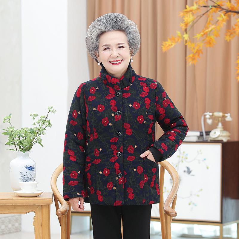 Stylish Plus Size Cotton-Padded Winter Jacket for Elderly Women - Thickened, Warm, Velvet-Lined Outerwear
