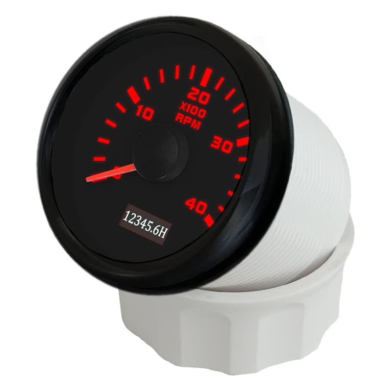 ELING 52mm Dieselmotor 4000RPM Varvräknare med Timräknare 24V Röd Bakgrundsbelysning för Lastbil Husbil