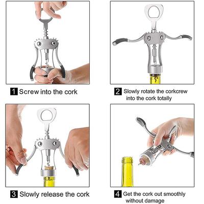 A23I-Silver Wing Corkscrew Cork Remover Premium Red Wine Beer Bottle Opener, Reusable Wine Bottle Accessories