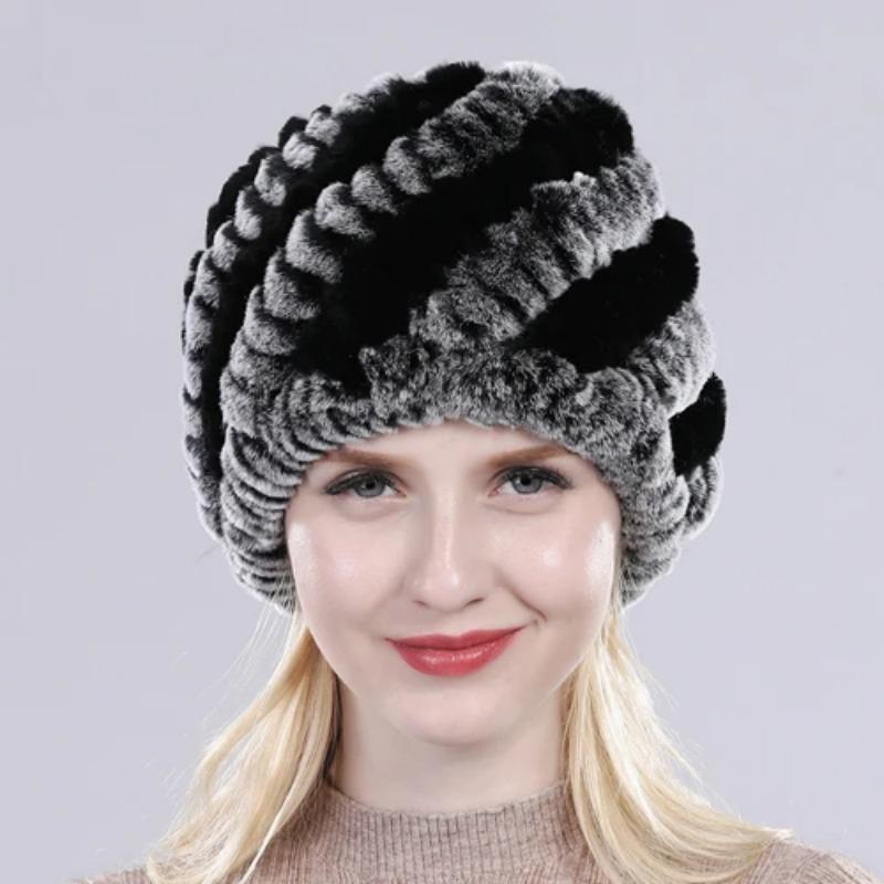 Russian Lady 100% Natural Real Rex Rabbit Fur Hats Women Kintted Outdoor Rex Rabbit Fur Hat New Warm Real Fur Caps