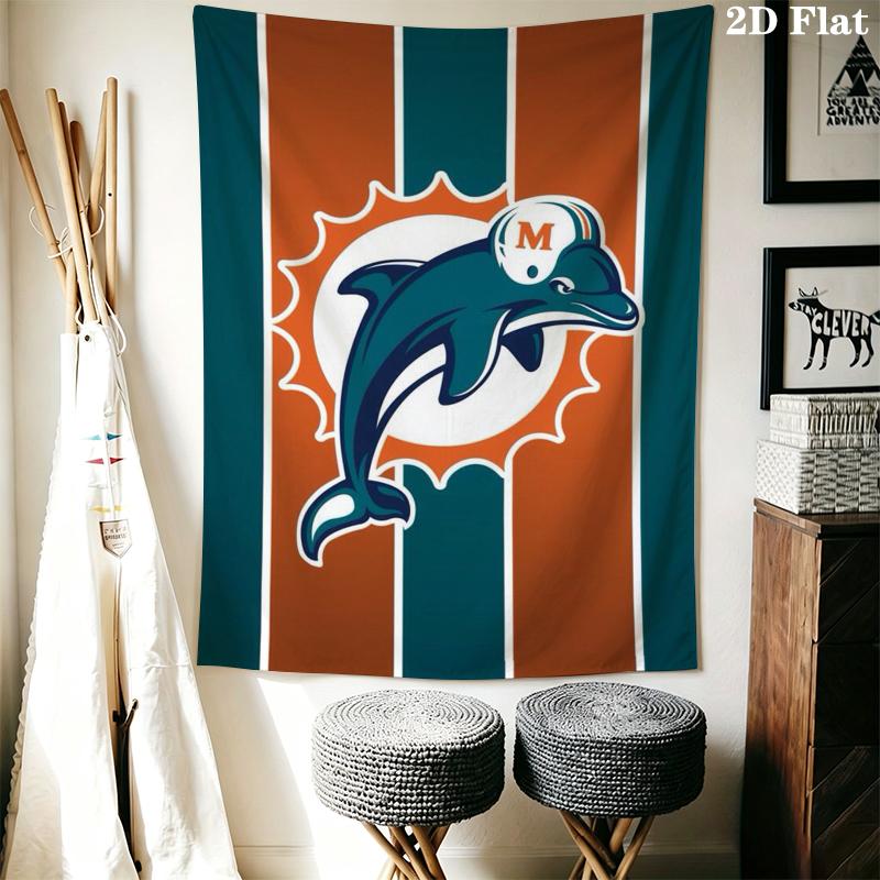 Miami Dolphins Wandteppich Ästhetisches Wandbehang Gedruckter Stoffdecke Dekorative Wandteppiche für Schlafzimmer Wohnzimmer Heimdekoration