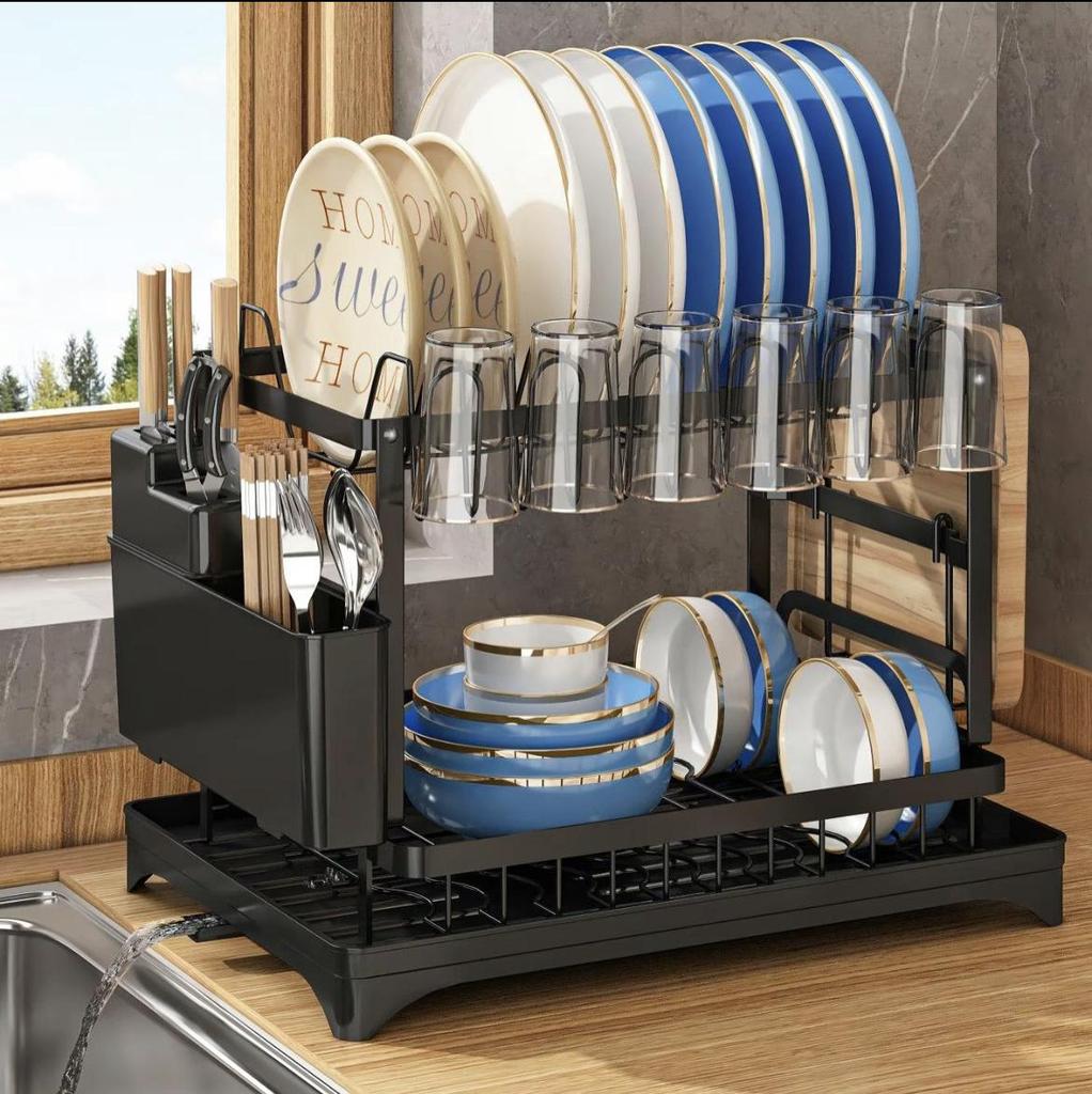Cross-border Kitchen Dish Rack Set: Bowl, Plate, Knife & Chopstick Holder with Cutting Board Rack & Drip Tray