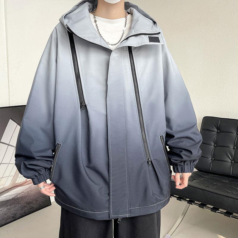 

New Spring and Autumn Coat Men s Jacket Casual Versatile Tide Gradual Change Loose Jacket 5XL чёрный