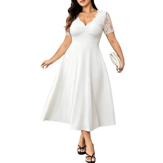 

Plus Size Formal Dress for Women Lace Short Sleeve A-line Dress Mother of The Bride Wedding Guest Evening Gown XXXXL білий