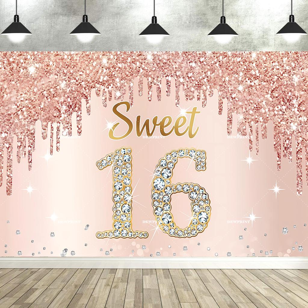 Rose Gold Glücklicher 18. Geburtstag Party Hintergrund Glitzer Diamant Geburtstag Hintergrund Mädchen Süß Geburtstagsparty Banner Fotografie