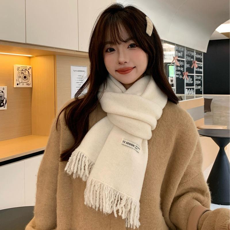 Women Winter Red Green Christmas Knitted Scarf Headscarf Lady Men Preppy Simple Tassel Scarve Foulard Wrap Shawl Casual Korean