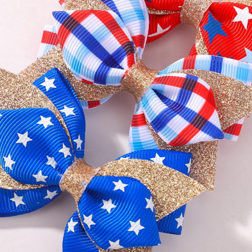 2 Stück Unabhängigkeitstag Kinder Schleifen Haarspangen Set für Frauen Mädchen Druck Stern Glitzer Schleife Haarnadel Kopfschmuck Haarschmuck