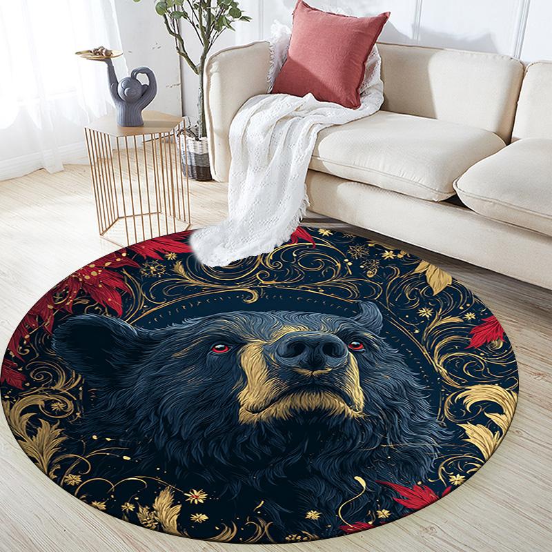 Black Bear Round Area Rug,Carpet Rug for Living Room Bedroom Sofa Playroom Decor,Non-slip Floor Mat