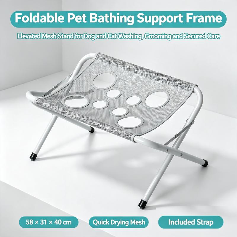 Pet Grooming Hammock with Stand Quick Surface Strap Drying Mesh Bathing Support Iron Tube Frame for Pet Washing Maintenance