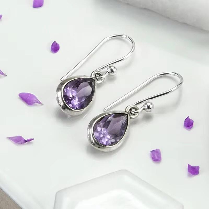 Versatile Fashion Dangle Earrings Women Exquisite Waterdrop Purple Cubic Zirconia Wedding Engagement Accessories Jewelry