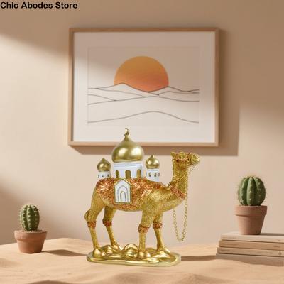 Resin Ramadan Camel Figurine Gold Three-dimensional Eid Mubarak Camel Statue Mosque Design Middle East Camel Ornaments Party