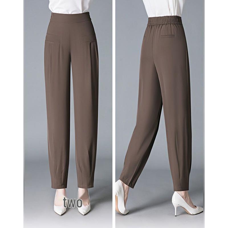 

Новые весенне-летние гаремные брюки из ледяного шелка с высокой талией - Драпированные, облегающие, повседневные женские брюки-фонарики длиной девять точек M кофейный