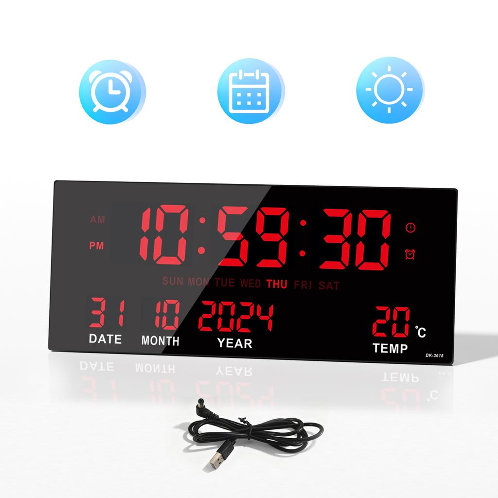 Classic LED Plug-in Wall Clock, Multifunctional Smart Electronic Calendar Clock for Living Room, 3615