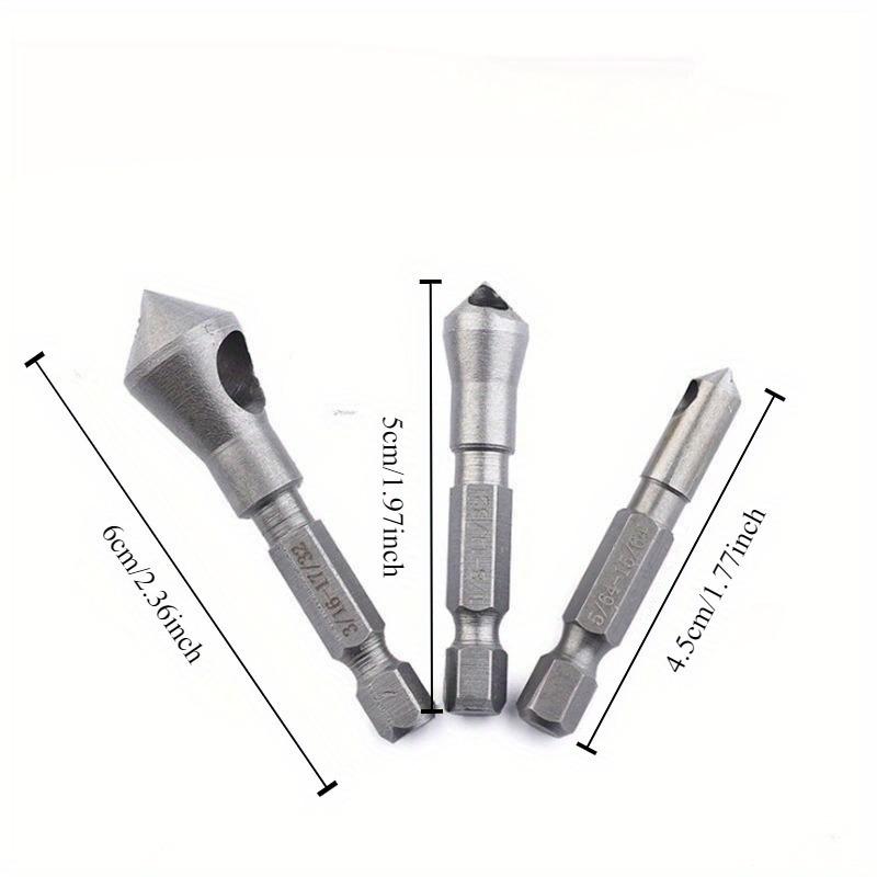 3pcs/Countersink Bit Set Deburring Drill Bits Tapper Hole Cutter Wood Wooden Metal Plastic Chamfer Set