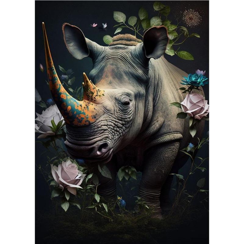 Vintage Animals In the Jungle, Flowers, Canvas, Painting, Poster Printing, Peacock, Tukan, Parrot, Elephant, Monkey, Wall Painting